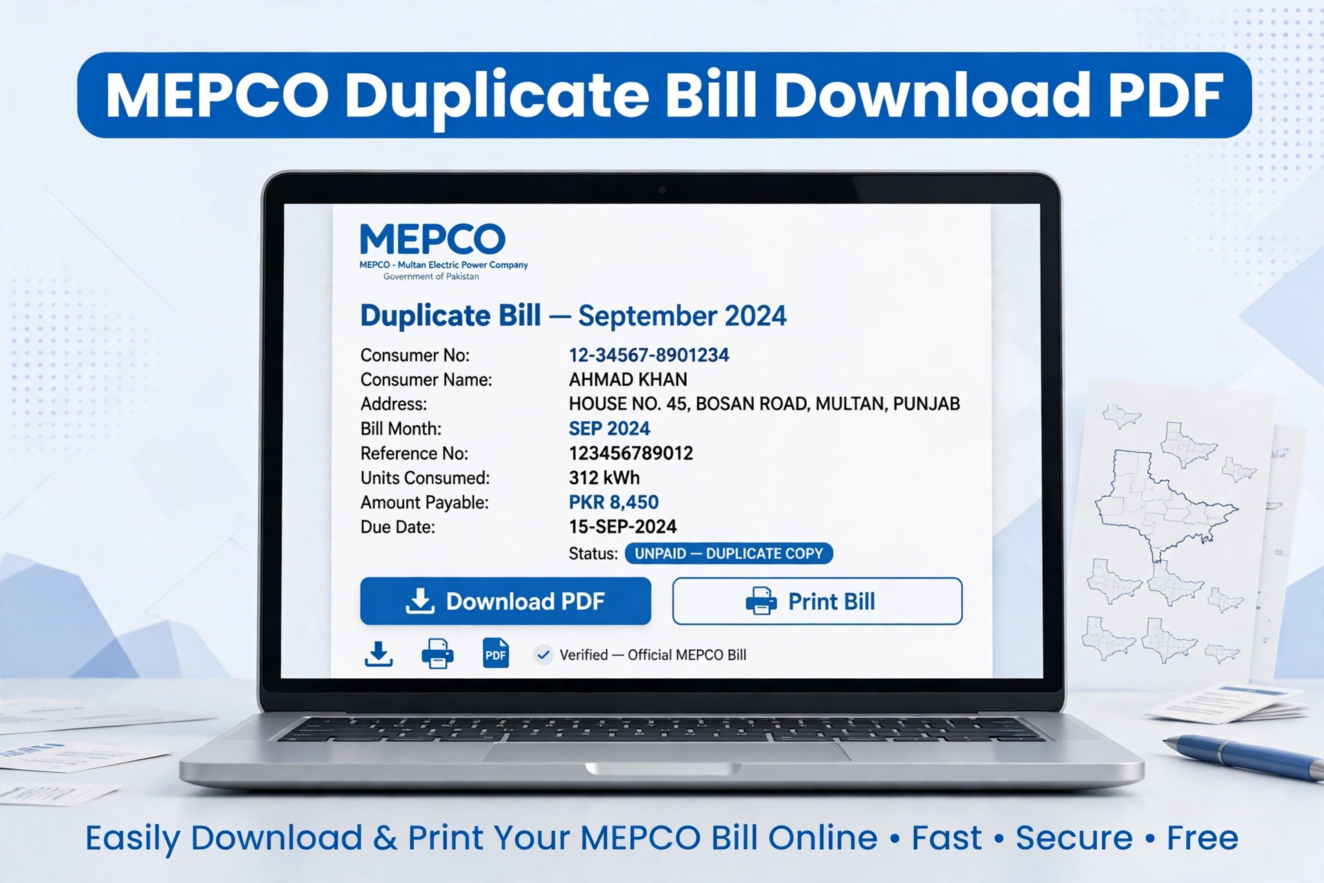 MEPCO Duplicate Bill Download PDF Online