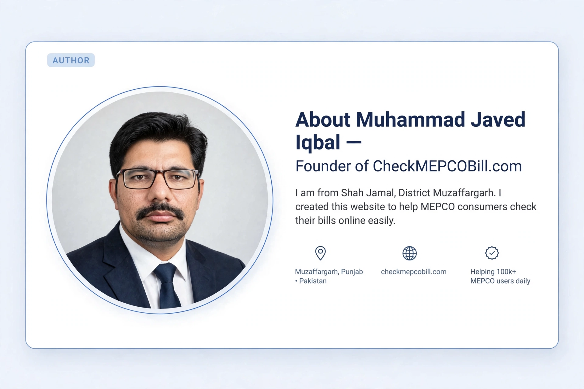 Muhammad Javed Iqbal from Shah Jamal Muzaffargarh founder of CheckMEPCOBill.com